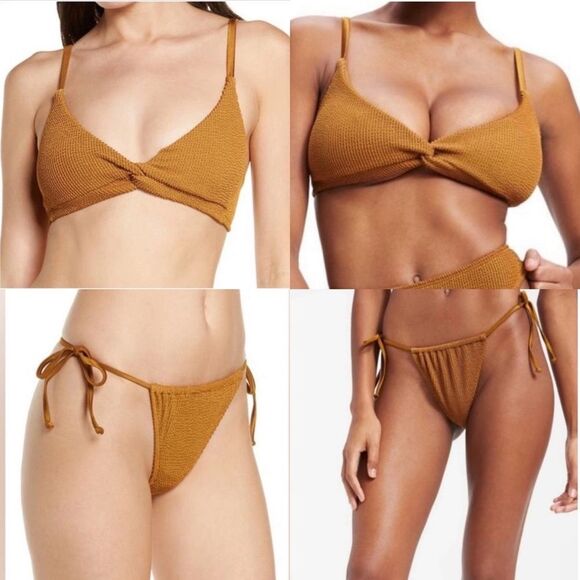 NWT Good American Crinkle Always Fits Twist Top & Tiny Ties Bottom Bronze Brown - Picture 1 of 16